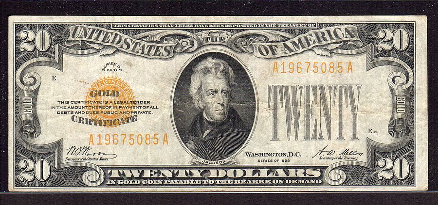 Fr.2402,1928 $20 Gold Certificate, A19675085A, Very Fine [25]